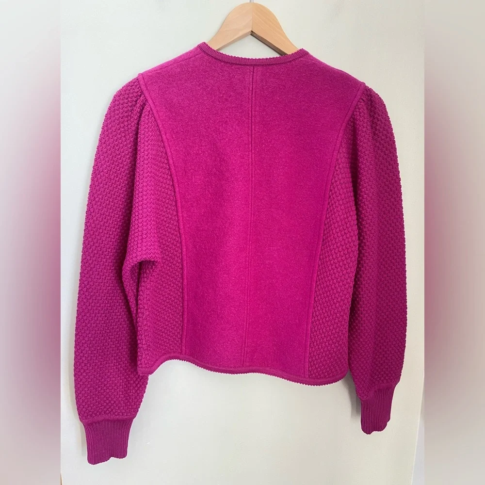 SOLD Vintage Geiger Wool Knit Cardigan Puffy Shoulder Alpine Folk Jacket M - Picture 7 of 13